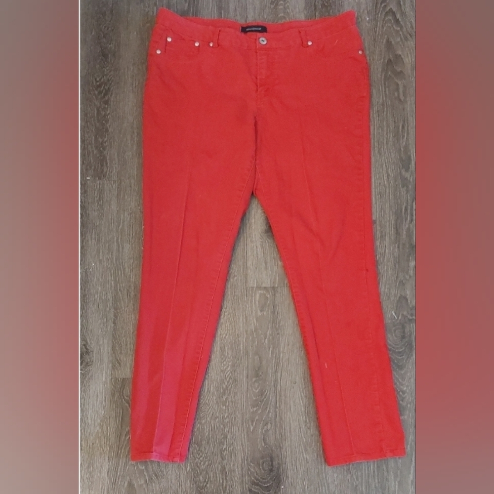 Ashley Stewart Flat Front Red Straight Leg Size 16 Denim Jeans Casual Preppy